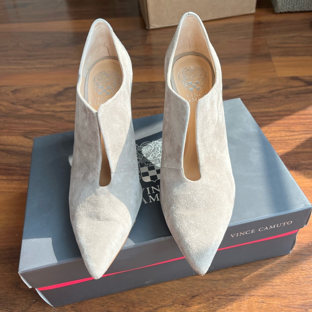 Vince Camuto Gray T-Strap Heels for Formal Events